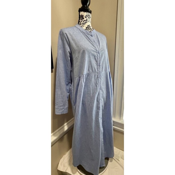 Tuckernuck Lydell Button Front Maxi Dress sz L Womens Chambray Beachy Coastal - Picture 6 of 16